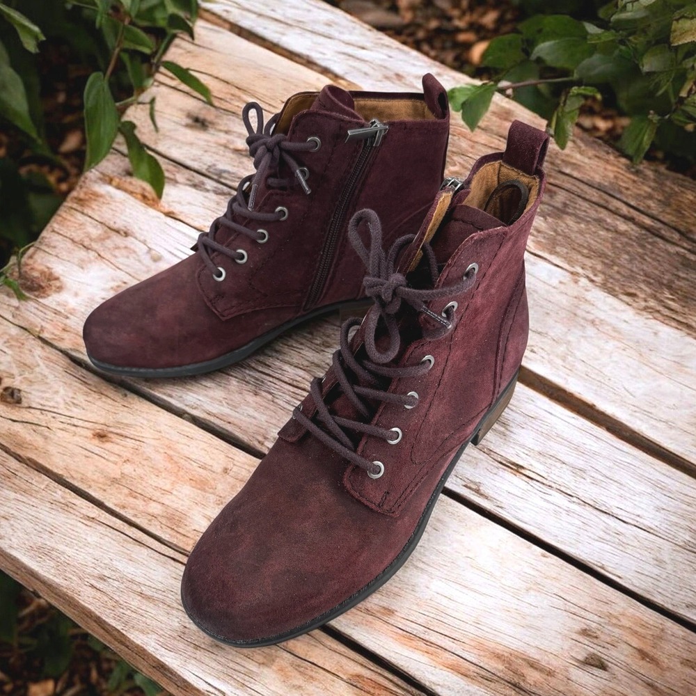 Earth Janel Ankle Boots Women 7.5M Burgundy Suede Lace Up Zip Comfort Fall Shoes